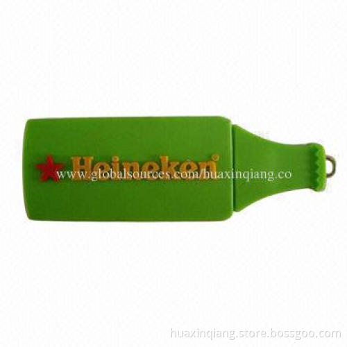 USB Flash Drive with Bottle Shape, Soft PVC Material, Color Customized, 128MB to 64GB Capacity